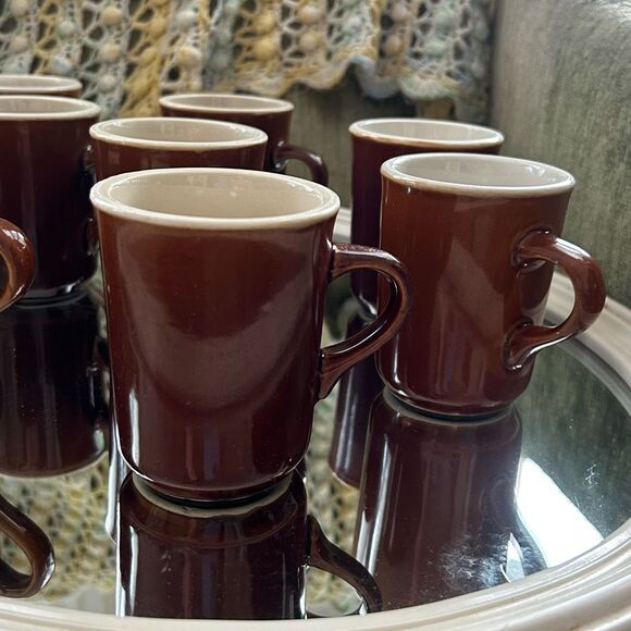 Set Of 9 Vintage REGO Coffee Mugs Brown & White Diner Classic 1½ C - Picture 7 of 9